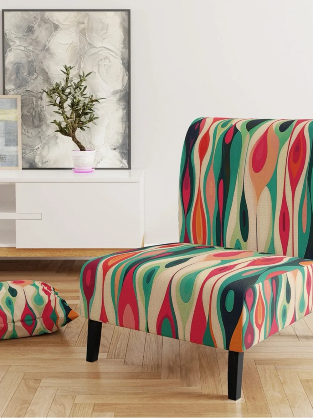 Multicolor Retro Pattern Accent Chair - Contemporary Home Accent